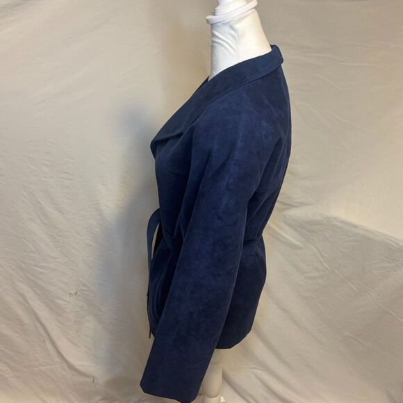 Ultra Suede Blue Leather Colorblock Premium Blazer Jacket Womens Design Comfort - Picture 5 of 6